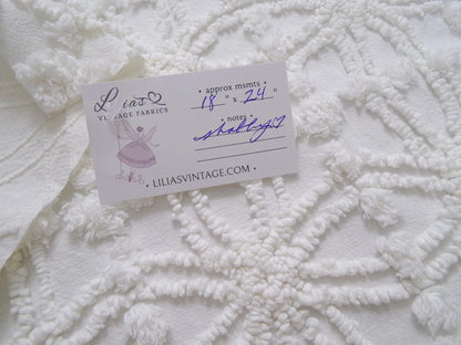 Vintage White Chenille Fabric Piece Spider Tuft Pops 18 x 24" Quilt Sewing Material