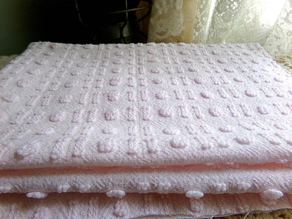 Pink Wink Vintage Chenille Fabric, Mini Dot Dash Pattern, 18" x 24" Quilt Material