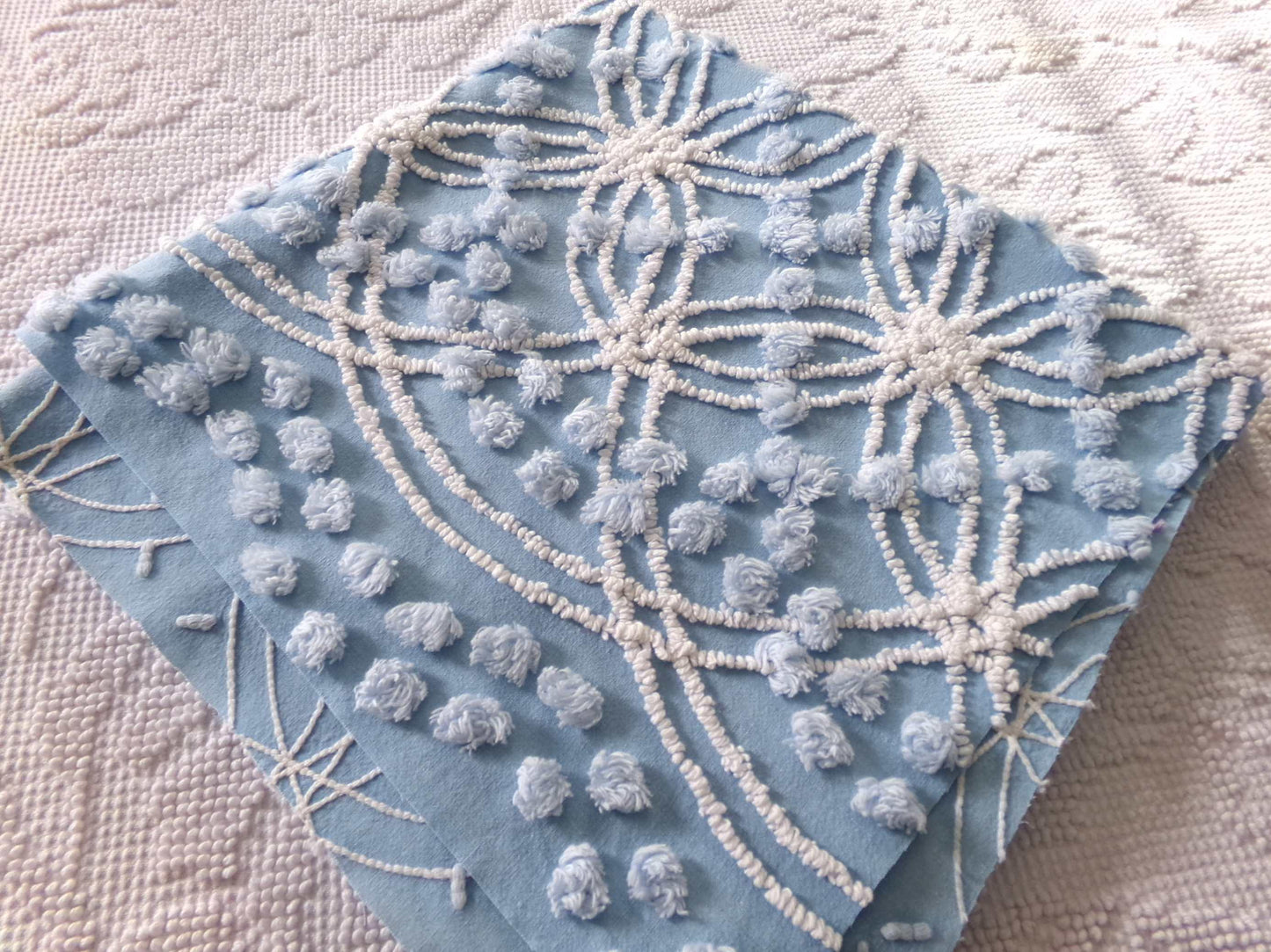 coastal blue vintage chenille fabric, popular beach vibes 22" x 24" inch piece of cotton quilt material for sewing & crafts