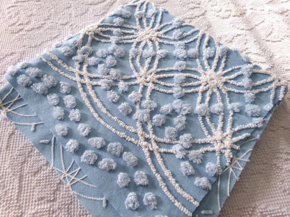 coastal blue vintage chenille fabric, popular beach vibes 22" x 24" inch piece of cotton quilt material for sewing & crafts