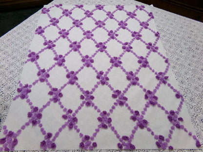 Crocus Buds in Snow Vintage Chenille Fabric, Purple & White 20" x 24" piece