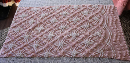 Cottage Coordinated Vintage Fabric Bundle: Gorgeous Plush Tufted Chenille Piece & Mint Green Cabbage Rose Cotton Fabric, for Quilts, Crafts