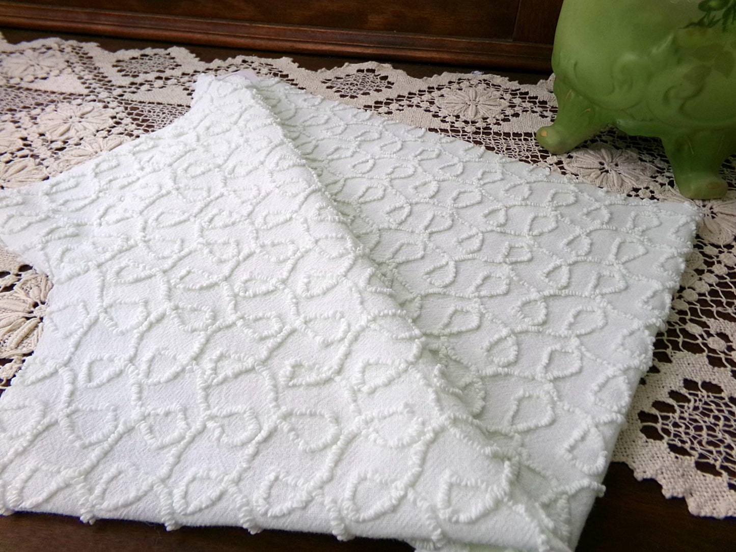 Light Green Vintage Chenille Fabric, Texturized Curly Loops 18x24" Piece