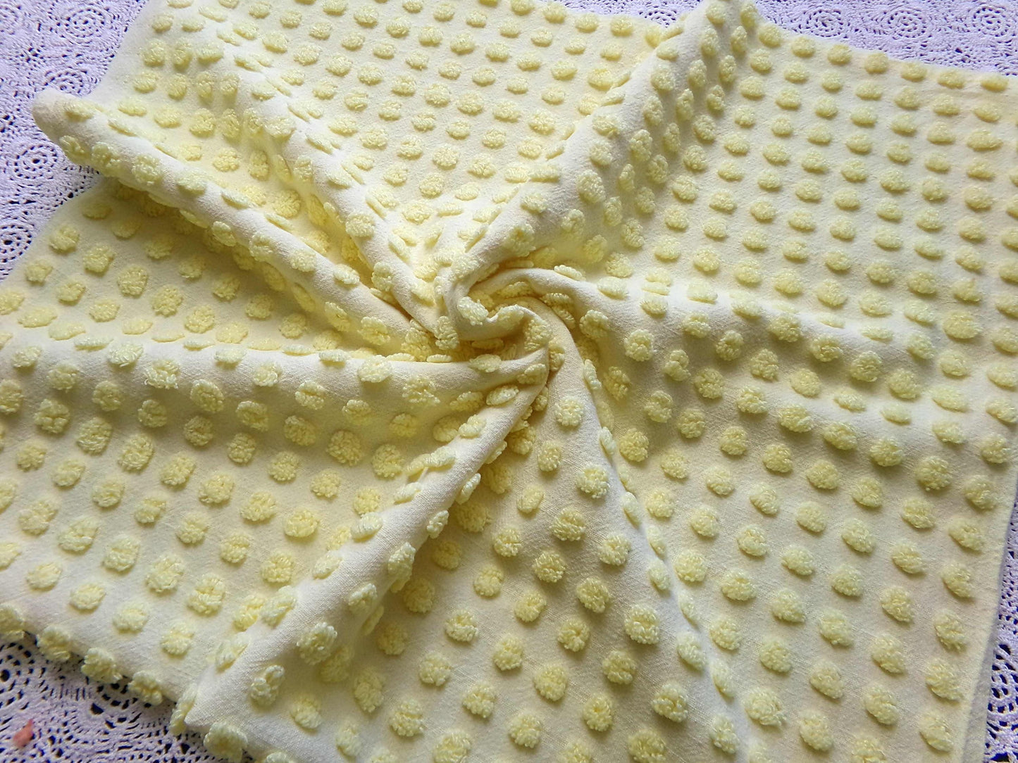 Happy Little Pops Vintage Chenille Material, Cheerful Yellow Nubby Popcorns Fabric, 18" x 34" inch Piece, Uplifting in Handmade Quilts