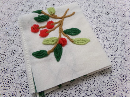 Cherry Berry Vtg Chenille Bedspread Fabric 14.5x27" Pc Farmhouse Sewing Material