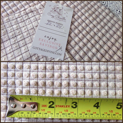 Micro Mocha Pops Vintage Chenille Fabric, Neutral Chocolate Grids, 24" x 20" Piece, Cute material for quilts, pillows, bags, doll clothes