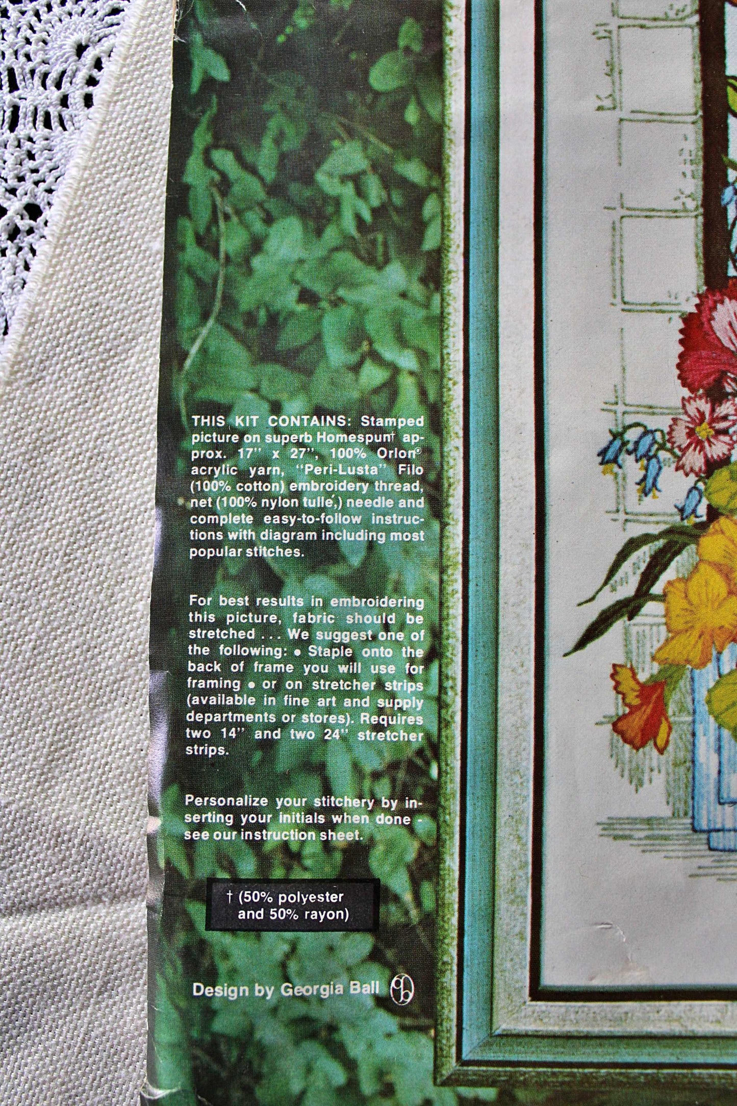 STAINED GLASS WINDOW Vintage Crewel Stitchery Kit, Paragon Needlecraft 0515, Design by Georgia Ball