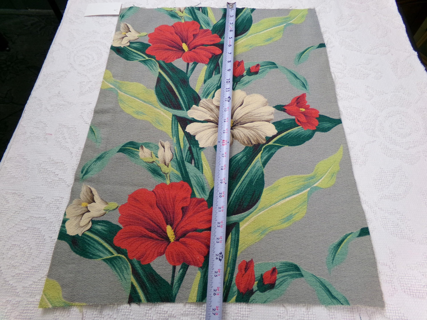 Vintage Barkcloth Fabric in a Bold Tropical Hibiscus Design