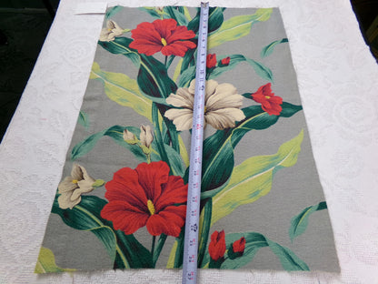 Vintage Barkcloth Fabric in a Bold Tropical Hibiscus Design