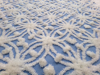 Blue & White Vintage Chenille Fabric Dimensional Snowflake Dots Quilting Craft Supply, 20" x 24"