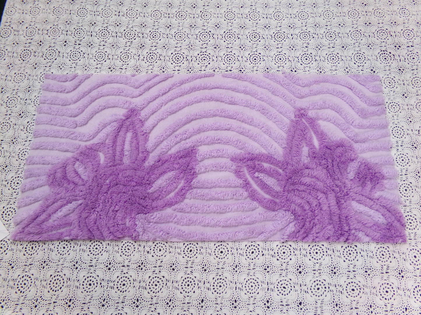 Lilac Floral Vintage Chenille Bedspread Fabric Piece 10.75x22" Plush Sewing Material