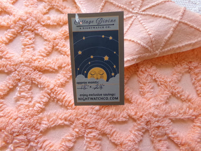 twinkle star vintage chenille fabric, plush peach starbursts, 18" x 24" cut piece of craft, sewing, pillow, quilt material