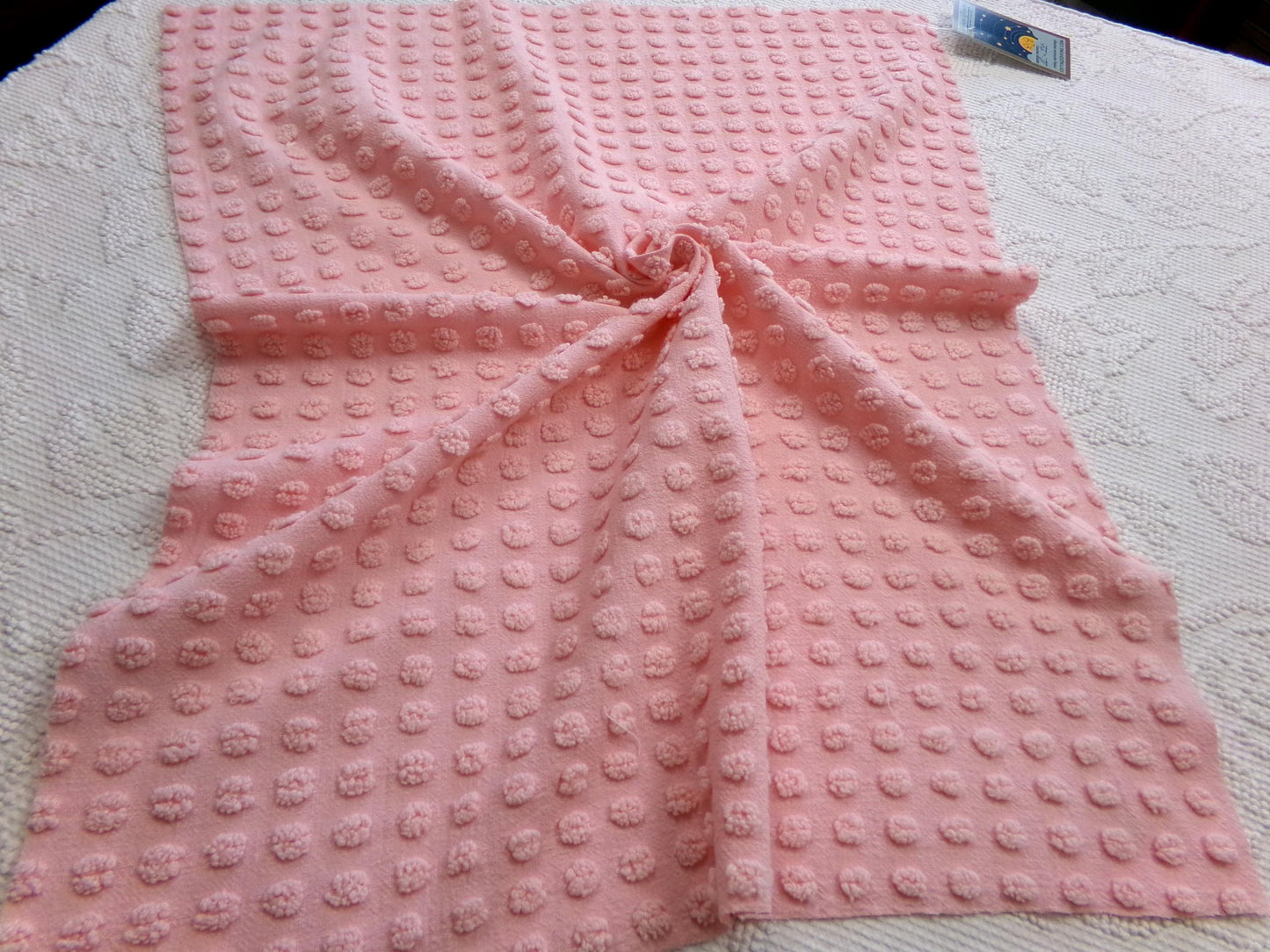 pink vintage chenille fabric w/ nubby texturized pops, 18" x 24" piece