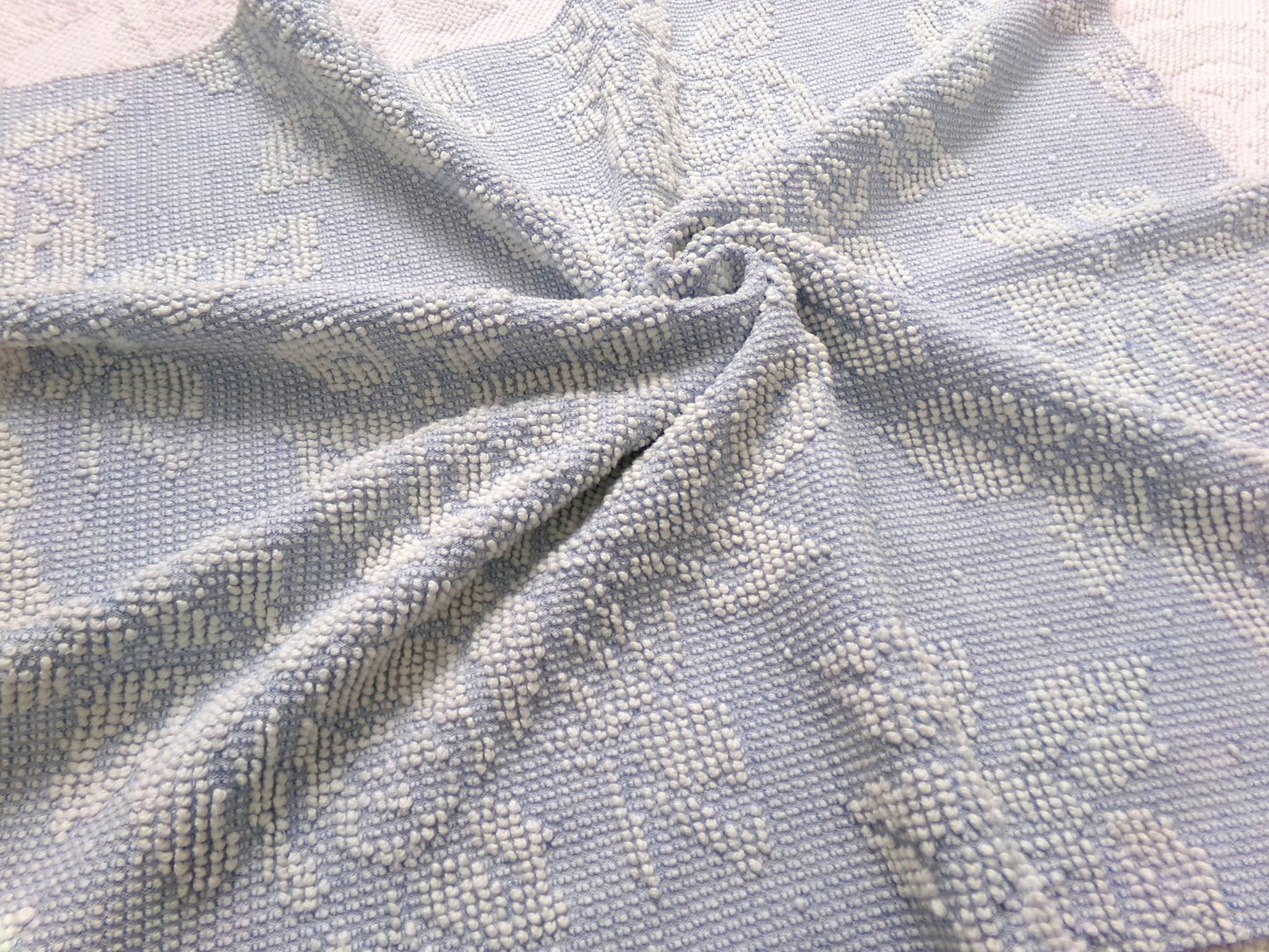 vintage hobnail rose fabric, blue & white woven chenille floral dot design, 19" x 24" piece