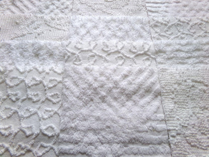 white vintage 6" chenille squares, set of 12 quilt blocks in a classic selection of popular patterns for sewing & crafts