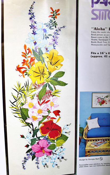 Hawaii ALOHA Crewel Embroidery Kit Vintage Paragon Stitchery 0101 Large Tropical Floral Wall Hanging