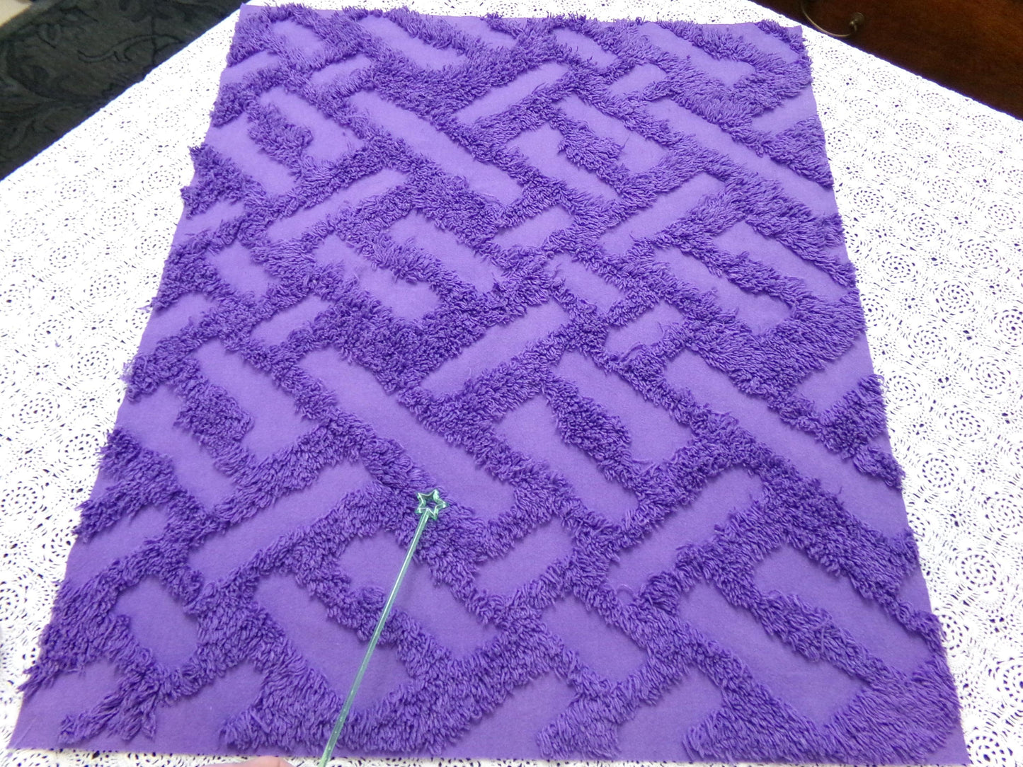 Vintage Royal Purple Chenille Fabric 18 x 24" Labyrinth Maze Geometric Boho Quilt Sewing Material