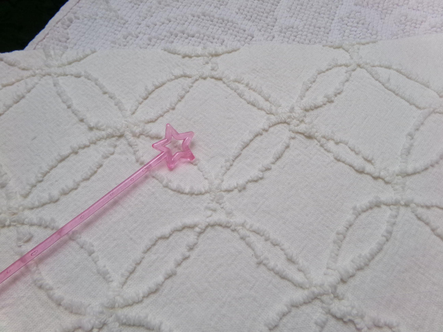 Vintage Chenille Fabric Piece, Compass Rose Sewing & Quilt Material 22" x 25"