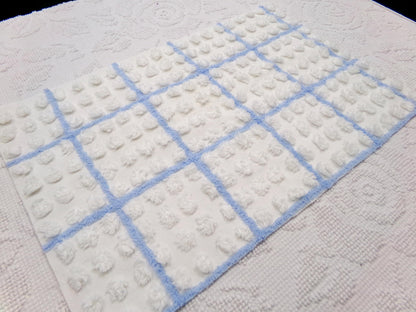 coastal blue & white vintage chenille fabric, puffy textured pops, 12" x 18" cut piece