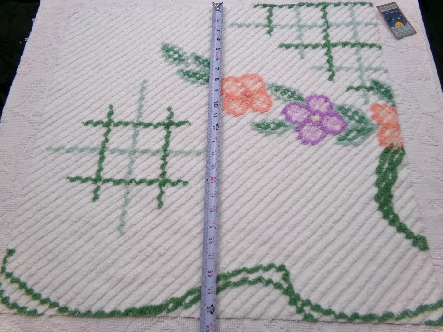 Unusual Floral Vintage Chenille Fabric, Geometric Abstract Sewing & Quilt Material 23" x 26" Piece