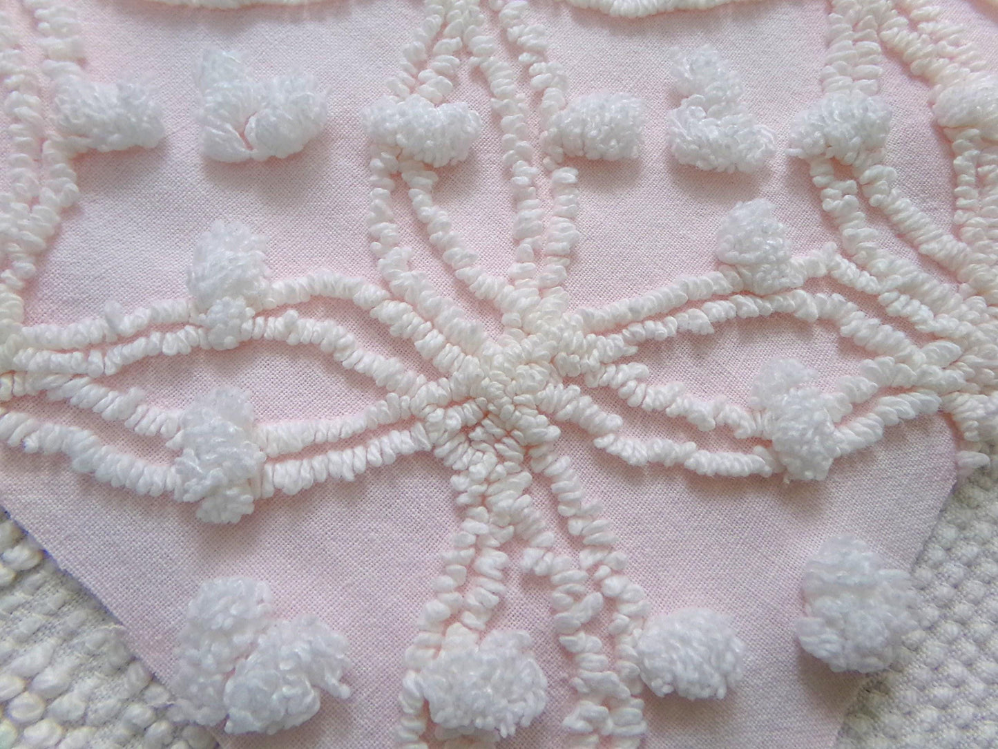 Delicate Pink Vintage Chenille Fabric, Needletuft Rings & Overtufted Pops, Popular Quilt Material 18" x 24"