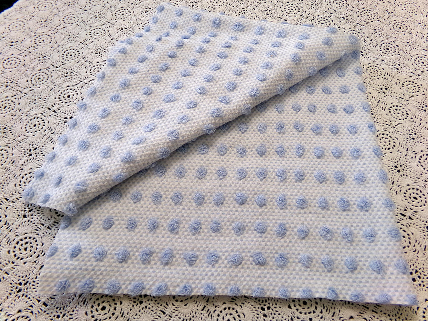 Bubble Pop Blue Woven Vintage Chenille Fabric, 21" x 23" Piece Coastal Beach Quilt Material