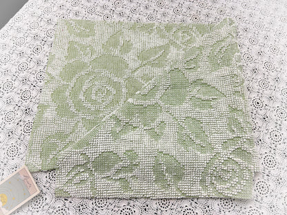 Vintage Sage Green Chenille Fabric, White Cabbage Rose 25x30" Pc