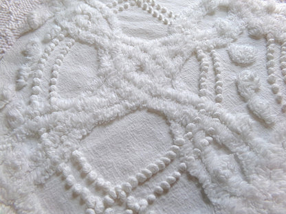 White Infinity Links Vintage Chenille Bedspread Fabric, 12x18" Piece