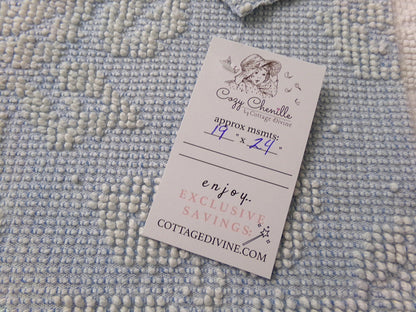 vintage hobnail rose fabric, blue & white woven chenille floral dot design, 19" x 24" piece
