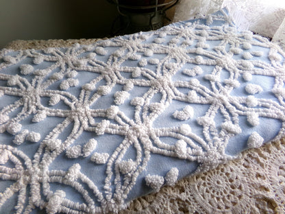 Popular Coastal Blue Vintage Chenille Fabric: White Wedding Ring Pop Design, 24" x 18" Piece, Great in Pillows & Chenille Quilts
