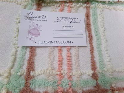 country plaid vintage chenille bedspread fabric cotton sewing material 20.5x26"