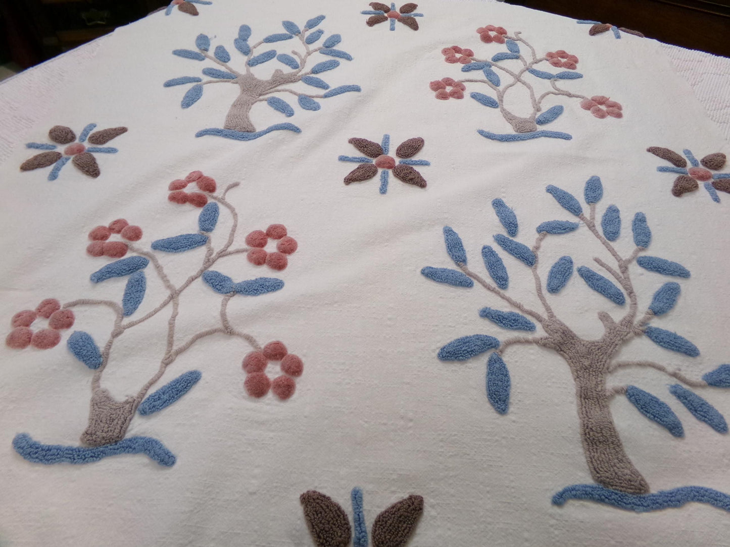 Vintage Bohemian Chenille Fabric - Natural Woodland Tree Floral & Star Design, 28" x 29"