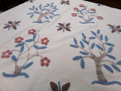 Vintage Bohemian Chenille Fabric - Natural Woodland Tree Floral & Star Design, 28" x 29"
