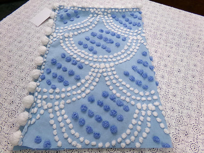 Mermaid Tails Vintage Chenille Bedspread Fabric Blue & White Piece 19x27"