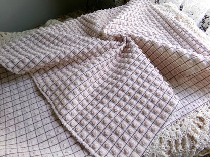 Micro Mocha Pops Vintage Chenille Fabric, Neutral Chocolate Grids, 24" x 20" Piece, Cute material for quilts, pillows, bags, doll clothes
