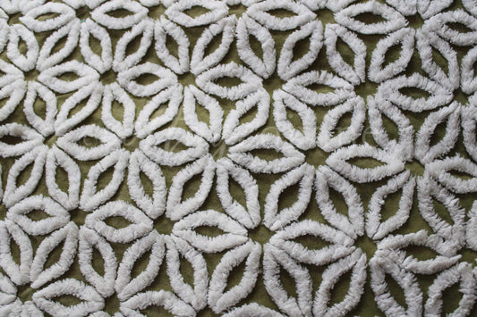 Boho Green Daisy Vintage Chenille Fabric 18x24" Quilt Material