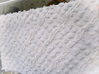 White Vintage Chenille Fabric: Tumbling Block Pops Geometric Design, 20" x 24" Piece Sewing & Quilt Material