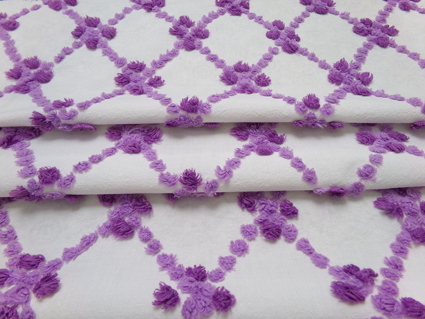 Crocus Buds in Snow Vintage Chenille Fabric, Purple & White 20" x 24" piece