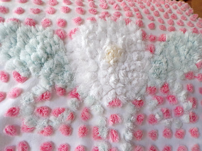 Cupcake Pink Pops Vintage Chenille Fabric, 21" x 28" inch antique handtufted floral cut piece, Beautiful in DIY Pillows