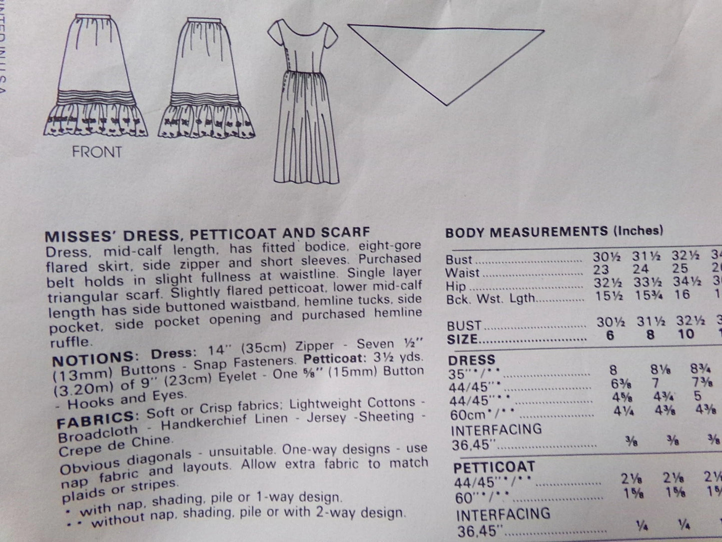 Vintage Vogue 2947 Pattern Ralph Lauren Dress Petticoat Scarf New Uncut Misses Sz 8