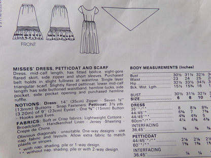 Vintage Vogue 2947 Pattern Ralph Lauren Dress Petticoat Scarf New Uncut Misses Sz 8