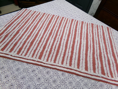 White Stripe Vintage Chenille Bedspread Fabric Terracotta Clay 16.5 x 27" Piece