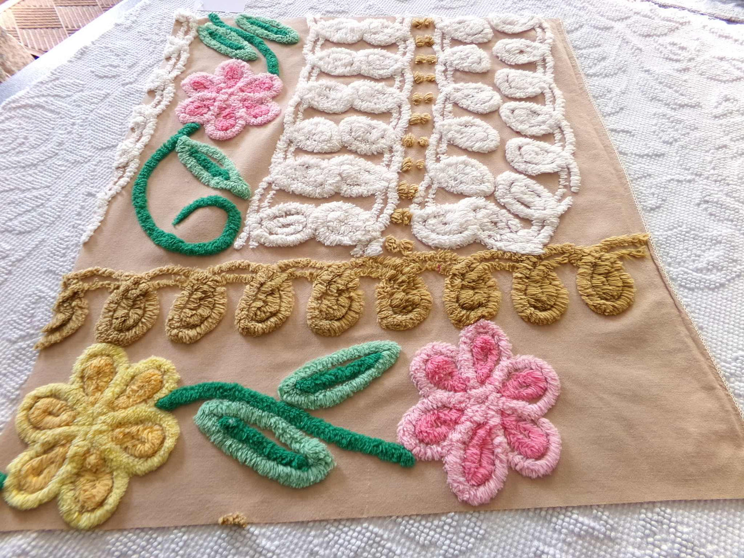 Caramel Honey Vintage Chenille Fabric, 16.5" x 19.5" inch Piece, Boho Floral Material for Pillows, Wall Hangings, Crafts