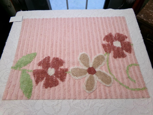 Vintage Chenille Bedspread Fabric, Pink Tufted Climbing Florals, 20" x 26" piece