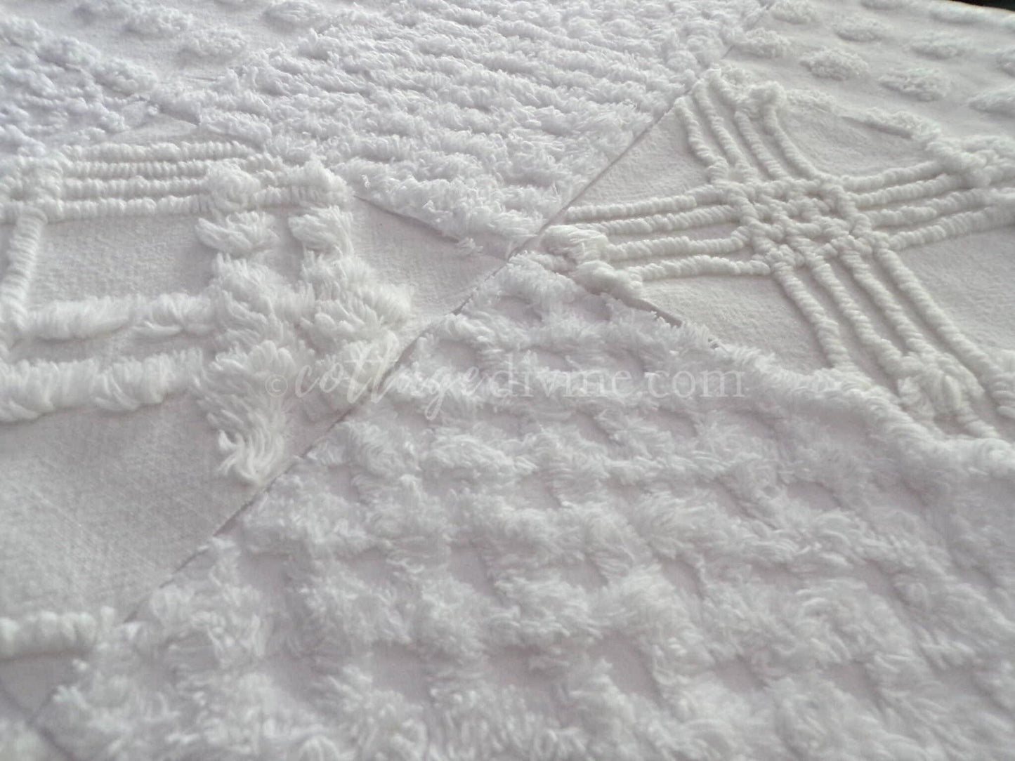 Chenille Quilt Squares Set, "Timeless White," from Vintage Bedspread Fabric, 16 Blocks, 6" inch