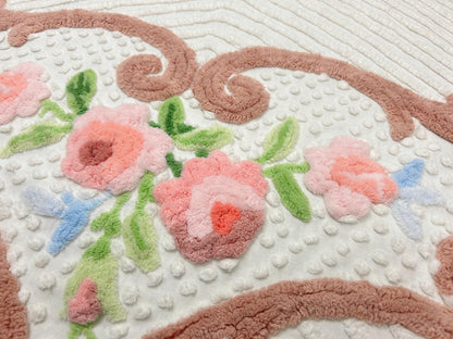 Vintage Floral Chenille Fabric, 22x24" Antique Sewing Textile
