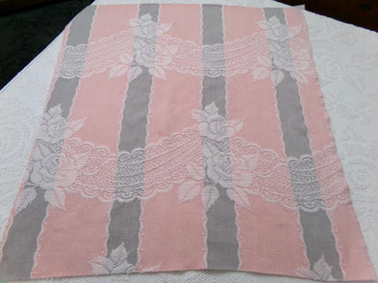 Lacy Rose Vintage Woven Fabric Piece Pink & Grey Stripes Shabby Chic Sewing Material 24x23"