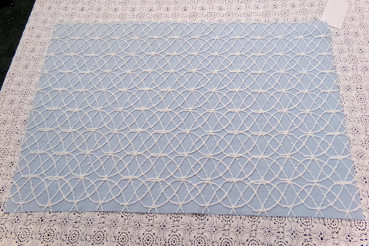 Blue Vintage Chenille Fabric, White Skinny Petite Wedding Rings 16x24" Piece