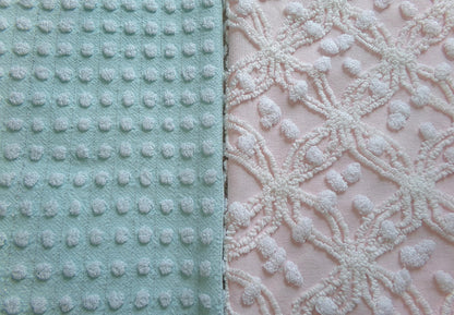 Vintage Chenille Fabric Bundle in Pink & Aqua, 2 Pieces 12" x 18" each | Easy Stash Builder for Fiber Arts, Quilting