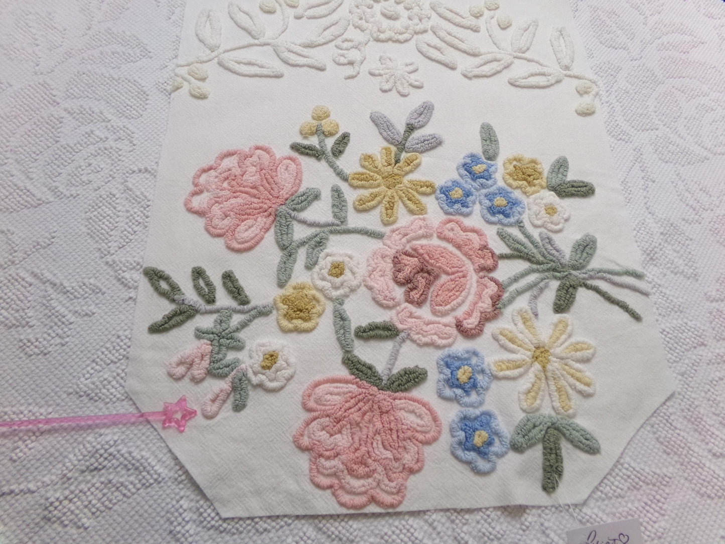 Rose Bouquet Vintage Chenille Bedspread Fabric, Cottage Style Sewing & Quilt Material, 15" x 28"